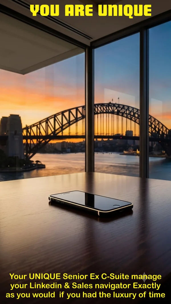 Sydney Harbour Bridge at sunset — your LinkedIn worked by a senior ex C-Suite operator while you lead